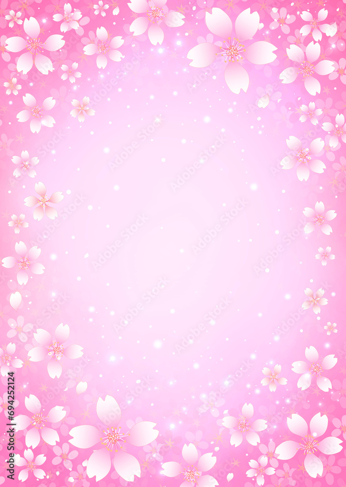 桜のフレーム素材　飾り枠　桜吹雪　お花見　入学　卒業　入園　卒園　ひな祭り　ひなまつり　新春　キラキラさくら柄　縦長