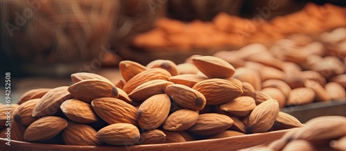 Almonds in the market stall. photo