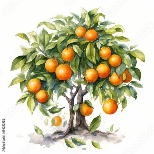 orange tree painting in watercolor style