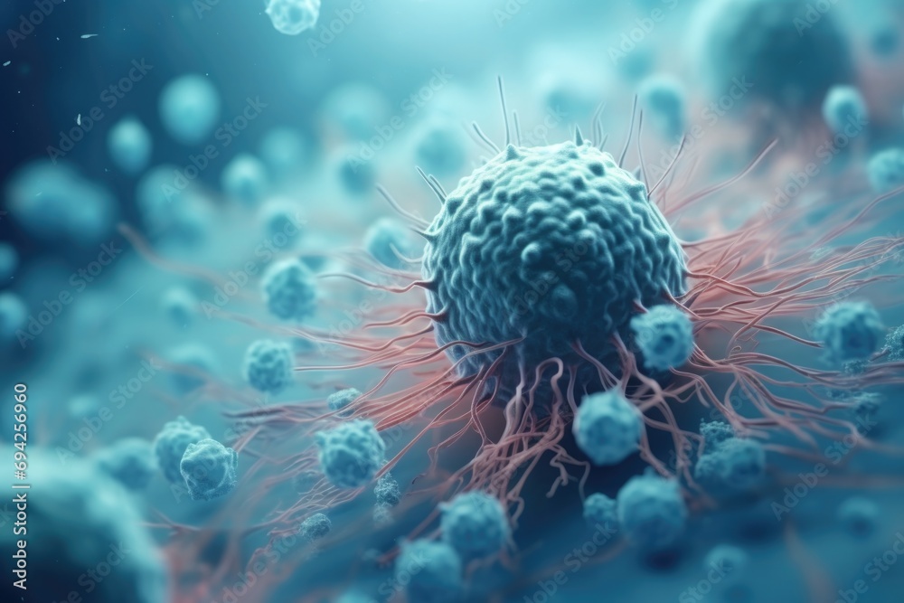 Cancer cells, T-Cells, nanoparticles. - obrazy, fototapety, plakaty 