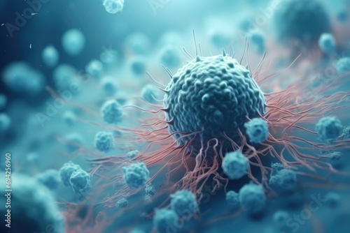 Cancer cells, T-Cells, nanoparticles. photo
