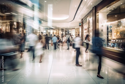 Blurry image of people with shopping bags in a busy department store. © tonstock