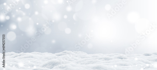 Snowdrift with bokeh light in the winter background 3D render