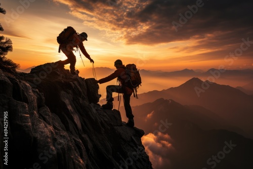 Peoples climbing and helping each others, team work , success business concept