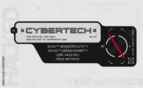 Cyberpunk style decal. Vector car service sticker in futuristic style. Inscriptions and symbols
