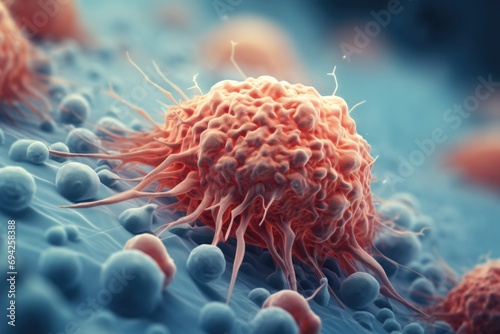 Cancer cells, T-Cells, nanoparticles. #694258388