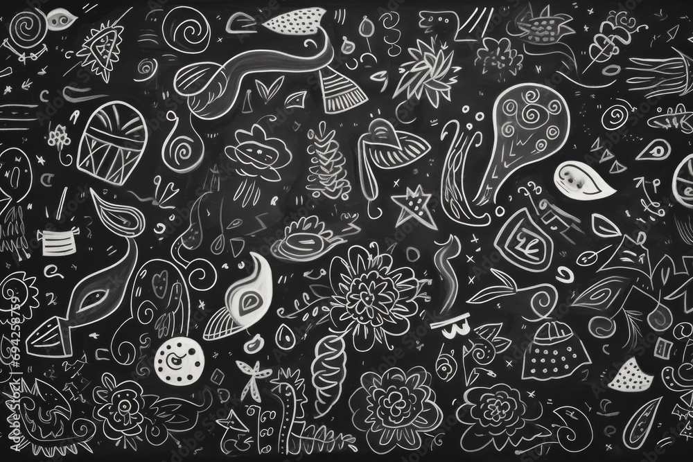 Naklejka premium Back to school doodles in chalkboard background