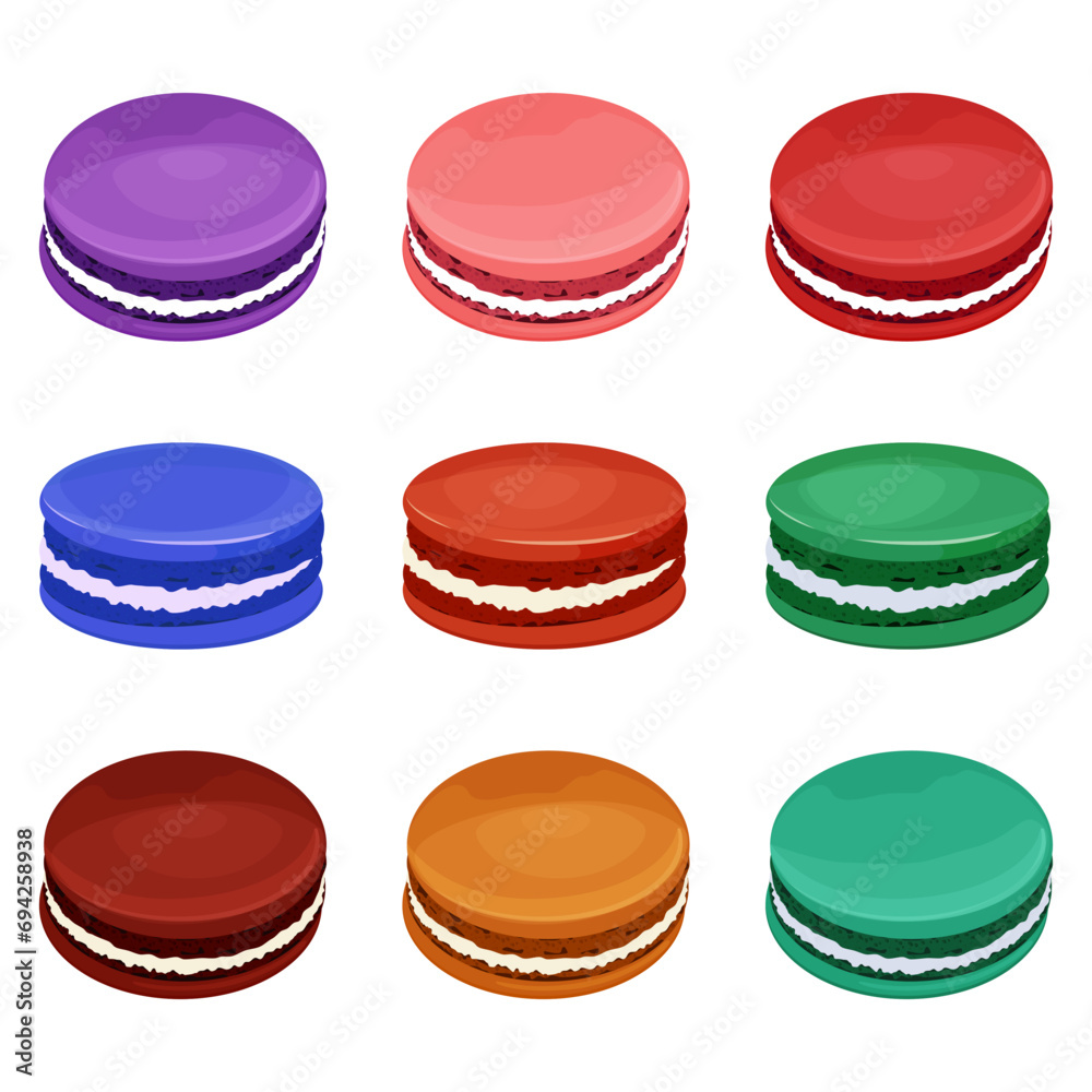 Set of colorful macaroons . Delicious dessert food. Isolated vector illustration Set of colorful macaroons . Delicious dessert food. Isolated vector illustration