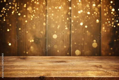 Wooden table with bokeh background