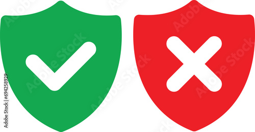 Protection and unprotection, green shield checkmark & red shield cross