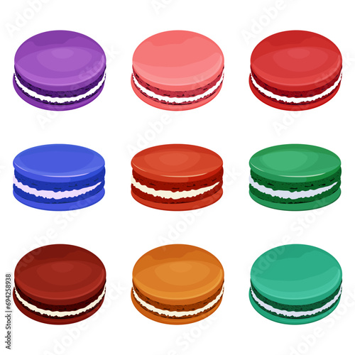 Set of colorful macaroons . Delicious dessert food. Isolated vector illustration