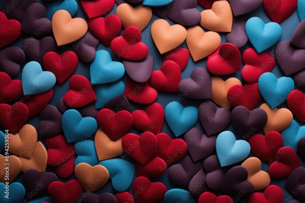 Valentine's Day. top view of colorful hearts texture. Love concept.