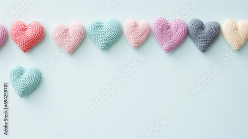 copy space, stockphoto, pastel colored Knit hearts - Valentine's Day Concept. Beautiful valentine background with some red hearts. Romantic background or wallpaper for valentine’s day. Valentine’s day © Dirk