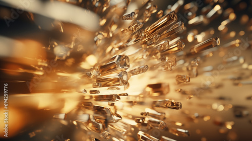 Golden shatter. Explosive glass, crystal texture in motion photo