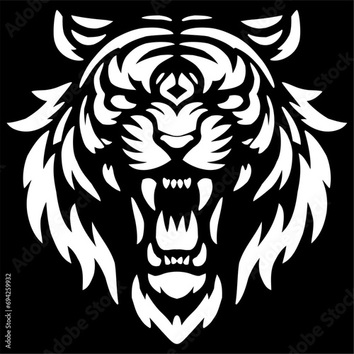Fototapeta Naklejka Na Ścianę i Meble -  White tiger head icon on black background in vector