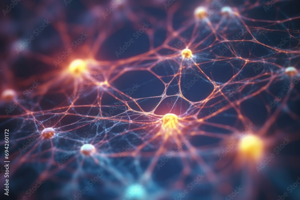 Neuron brain cells on a blue background. - obrazy, fototapety, plakaty 
