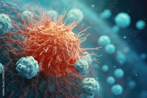 Cancer cells, T-Cells, nanoparticles. photo