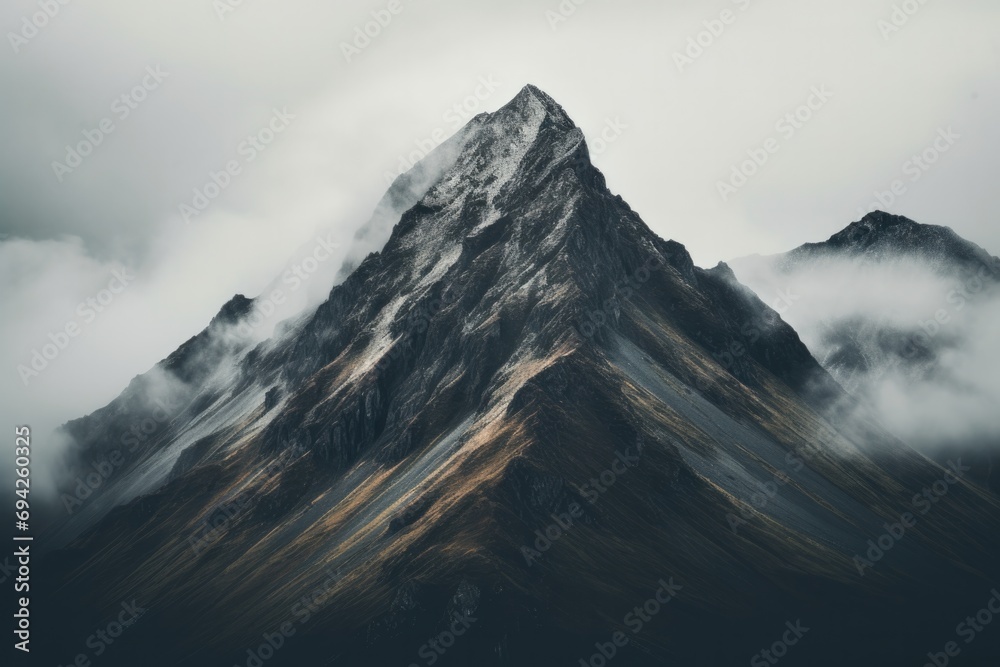 Obraz premium Mountain peak covered in fog or mist