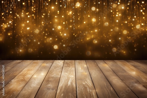 Wooden table with bokeh background