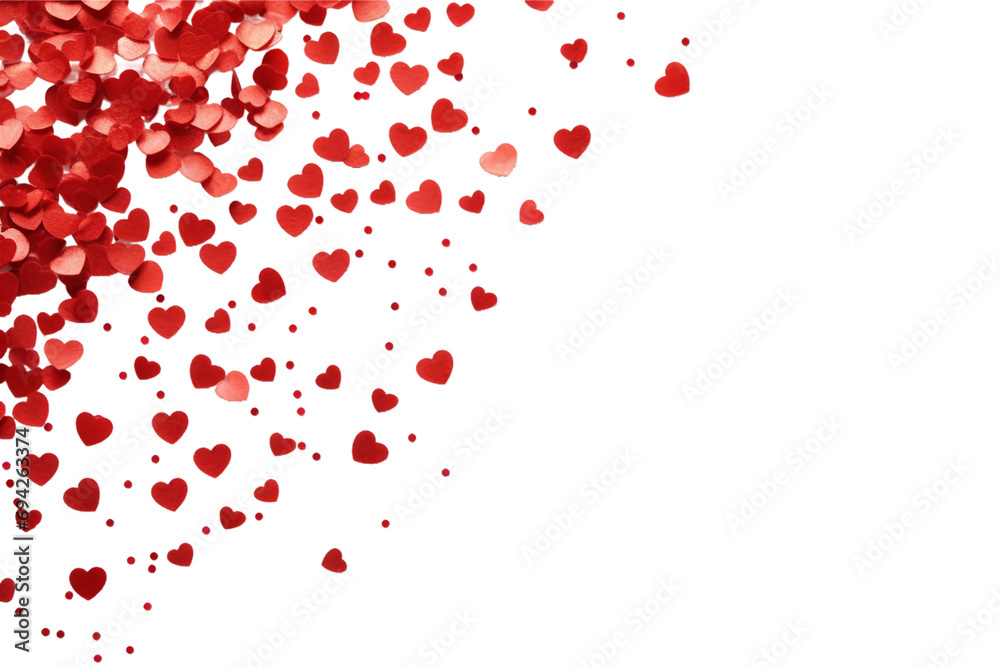 heart shaped confetti on  transparent background