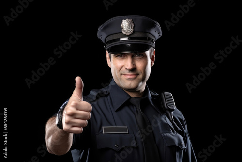 portrait of a police officer showing thumbs up