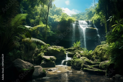 beautiful waterfall in green forest in jungle