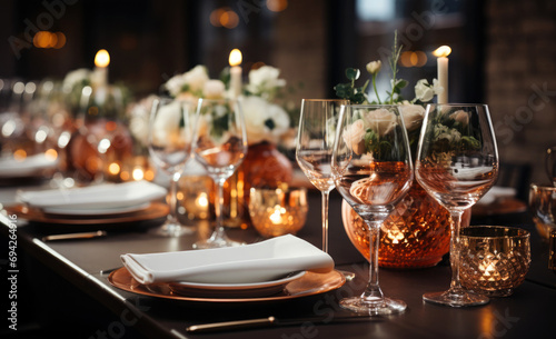 glass of champagne  table setting 