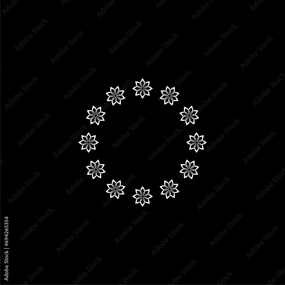 Elegant round frame flower icon isolated on dark background Elegant round frame flower icon isolated on dark background