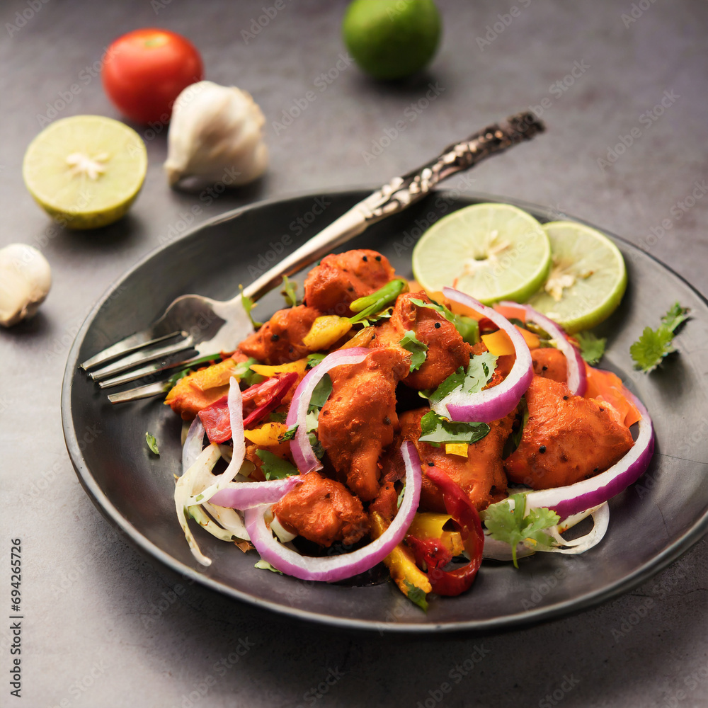 indian starter chilli chicken served in a plate indian starter chilli chicken served in a plate