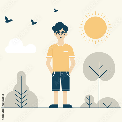 Boy in the Park Vector Illustration