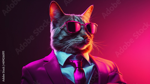 A cool cat in a business suit in neon colors © Andreas