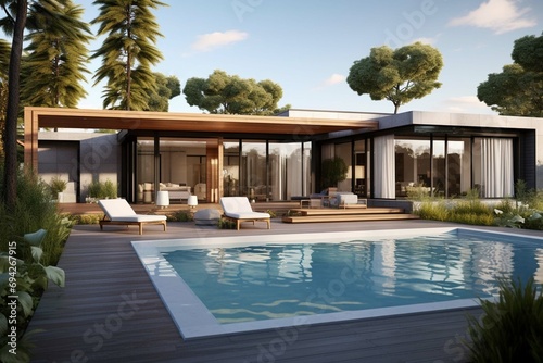 modern villa with open plan living and private bedroom wing with small terrace for relaxation, Generative AI © muhmmad