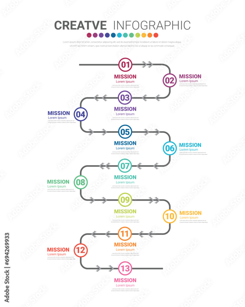 Infographic design template with numbers 13 option for Presentation infographic, Timeline infographics, steps or processes. - obrazy, fototapety, plakaty 