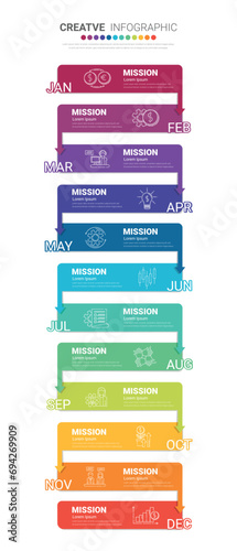 Infographic Year planner, 12 months, 1 year, Timeline infographics design vector and Presentation business can be used for workflow, process diagram, flow chart.