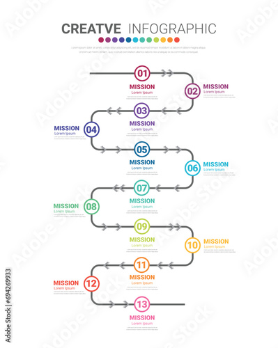 Infographic design template with numbers 13 option for Presentation infographic, Timeline infographics, steps or processes. photo