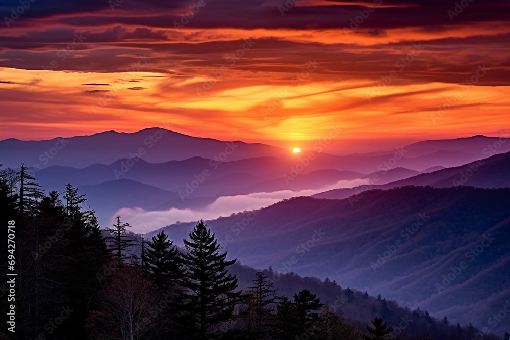 Smoky mountain sunset