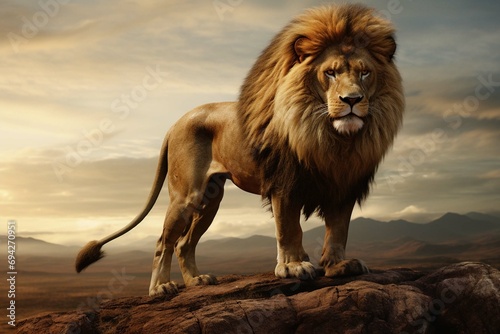 Strong and confident lion on a hill © muhmmad