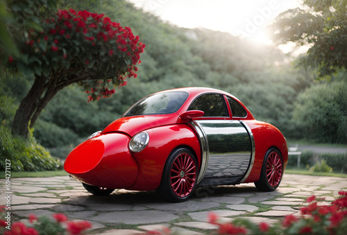 a car designed to look like a red lipstick photo