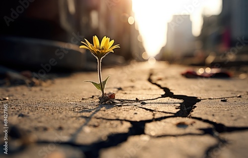 A flower thriving amidst the cracks of the street. photo