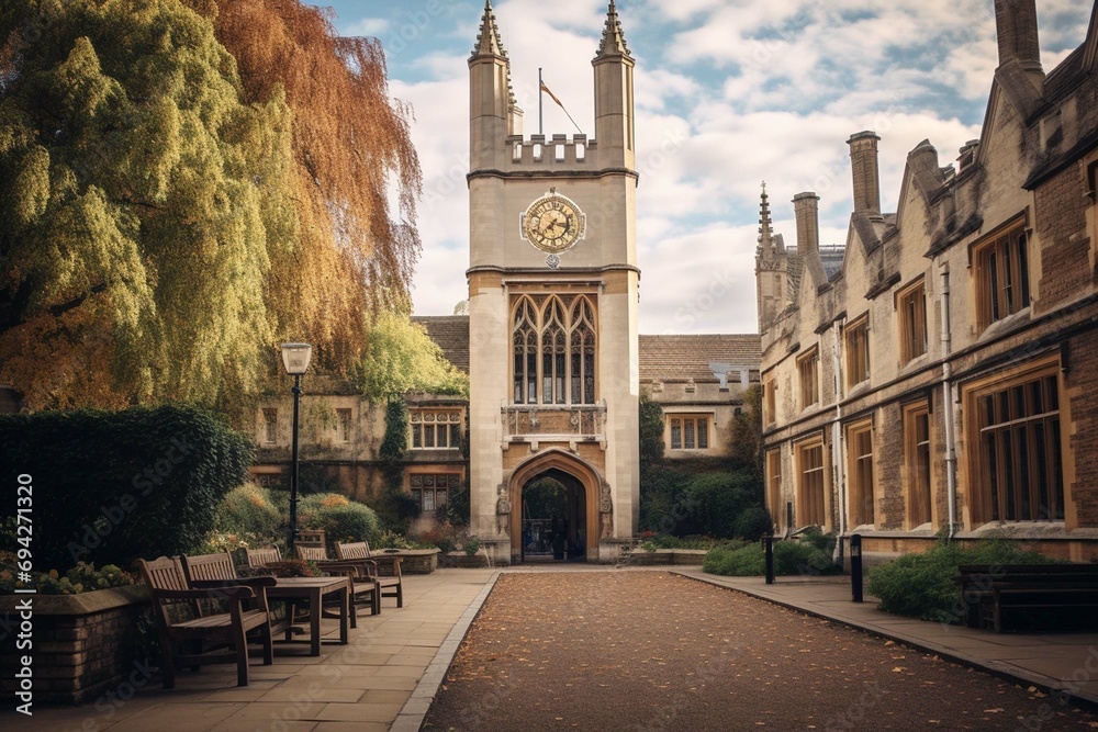 The old library and clock tower in Cambridge, England