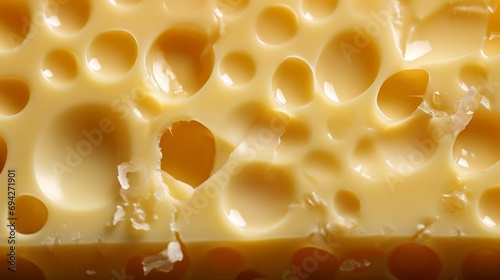 Close-up of cheese with holes. Swiss cheese.