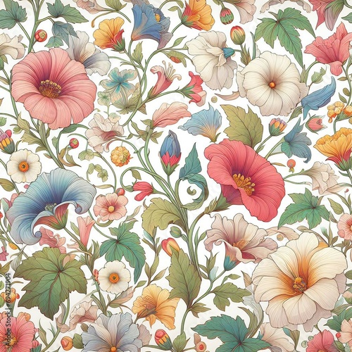 hand drawn peach tones organic flat pressed flowers pattern background design.hand painted exotic floral fabric pattern.