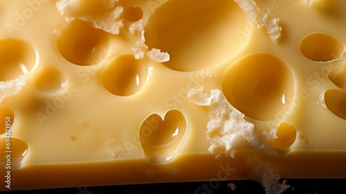 Close-up of cheese with holes. Swiss cheese.