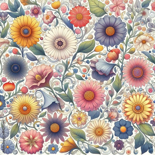 hand drawn peach tones organic flat pressed flowers pattern background design.hand painted exotic floral fabric pattern.