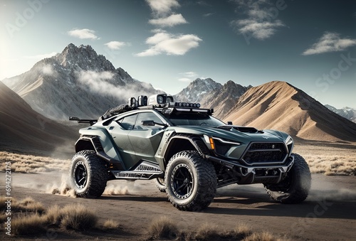 a sporty all-terrain vehicle inspired by military combat vehicle designs © Meeza