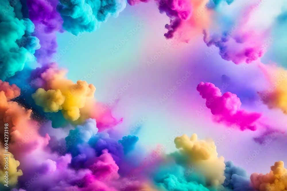 Abstract Powder splatted background, colourful powder explosion on white background. Color cloud