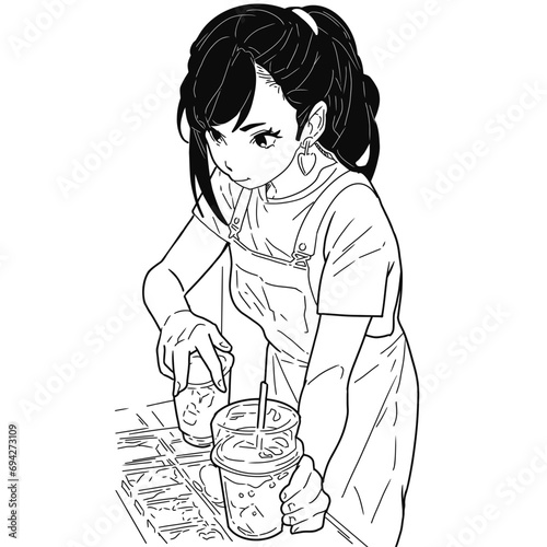 Young girl preparing lemonade ice tea