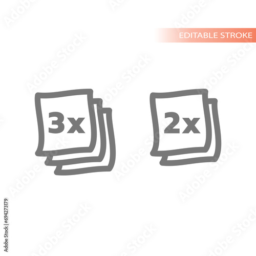 Two or three layers paper or towel line icons. 2, 3 layer outline icon set.