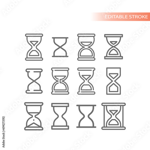 Hourglass or sand glass vector icon set. Sand clock, hour glass outline icons.