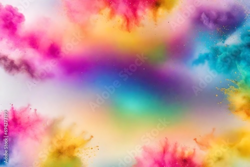 Abstract Powder splatted background, colourful powder explosion on white background. Color cloud © Mazhar